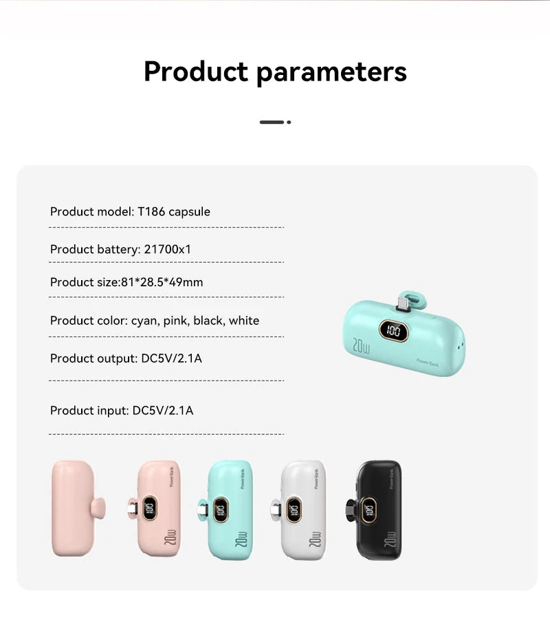 Mini Wireless Power Bank Fast Charging 30000Mah Capsule Type-C