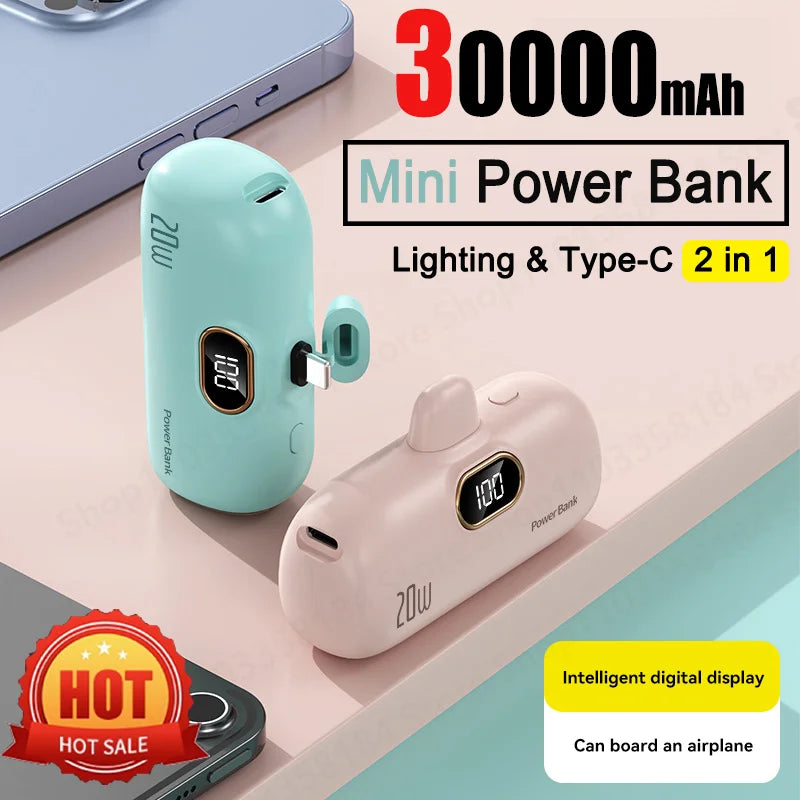 Mini Wireless Power Bank Fast Charging 30000Mah Capsule Type-C