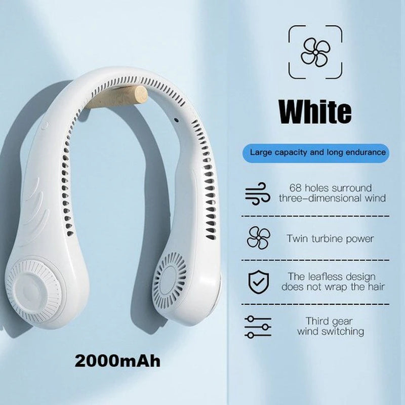 New Hanging Neck Fan Portable Cooling Fan USB Leafless 360 Degree Neckband Fan 78 Surround Air Outlets 4000Mah Rechargeable