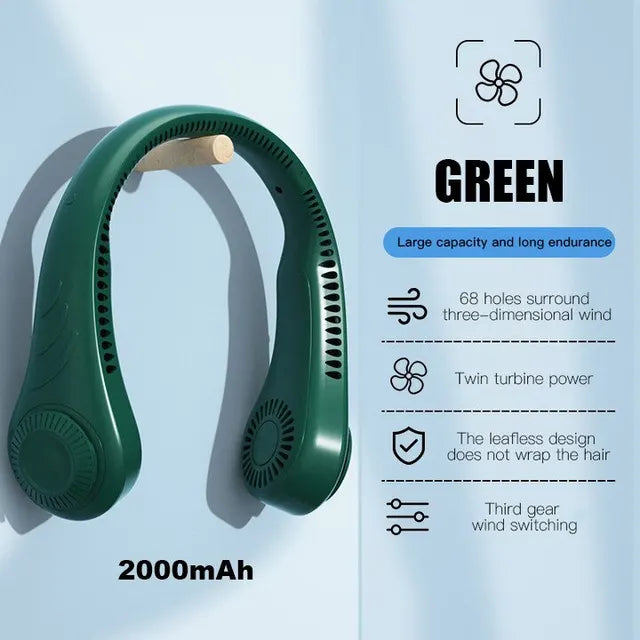 New Hanging Neck Fan Portable Cooling Fan USB Leafless 360 Degree Neckband Fan 78 Surround Air Outlets 4000Mah Rechargeable