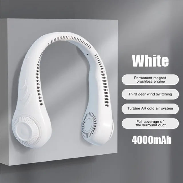 New Hanging Neck Fan Portable Cooling Fan USB Leafless 360 Degree Neckband Fan 78 Surround Air Outlets 4000Mah Rechargeable